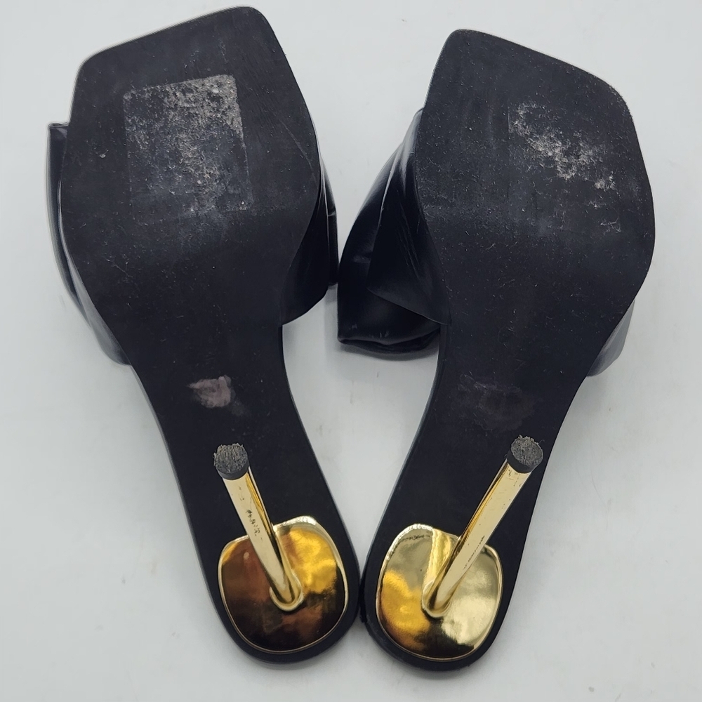 Jeffrey Campbell Bow-Down High Heel Slide Sandals In Black And Gold Size 7 - Picture 10 of 16